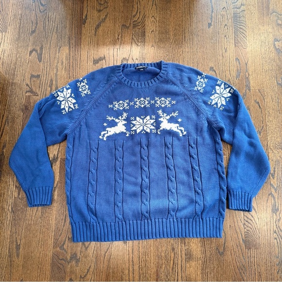 Vintage Lands End  Blue Holiday Deer  Sweater 100% Cotton Mens Size  XXL 1597 - Picture 1 of 8